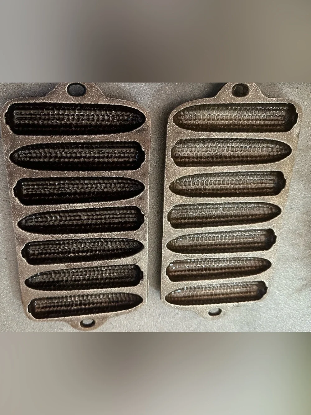 2 Antique Cast Iron Mini Corn Mold. Set of 2